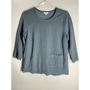 J.Jill Blue Gray Houndstooth Ponte Knit 3/4 Sleeve Pocket Top Small Petite NEW